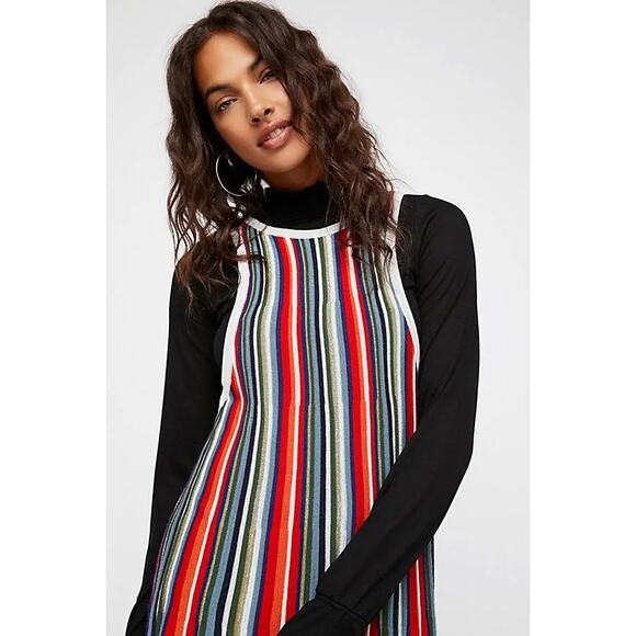 Free People Womens Dress Sz S Rainbow Dragon Metallic Striped Mini Sweater - Picture 3 of 10